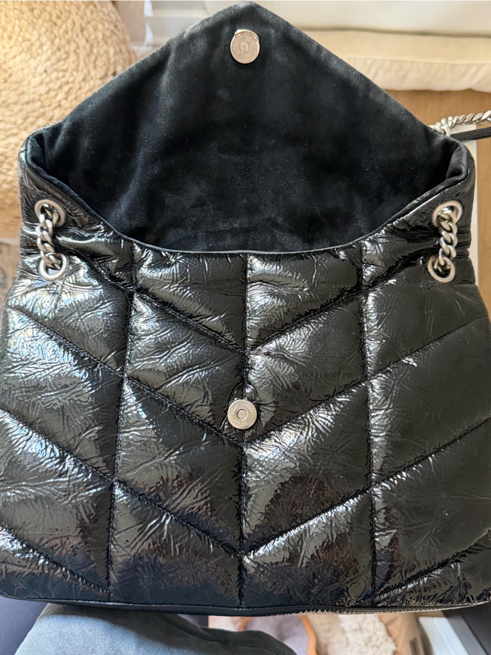 Saint Laurent YSL Medium Loulou Puffer Patent Lambskin Black Silver - Picture 7 of 16